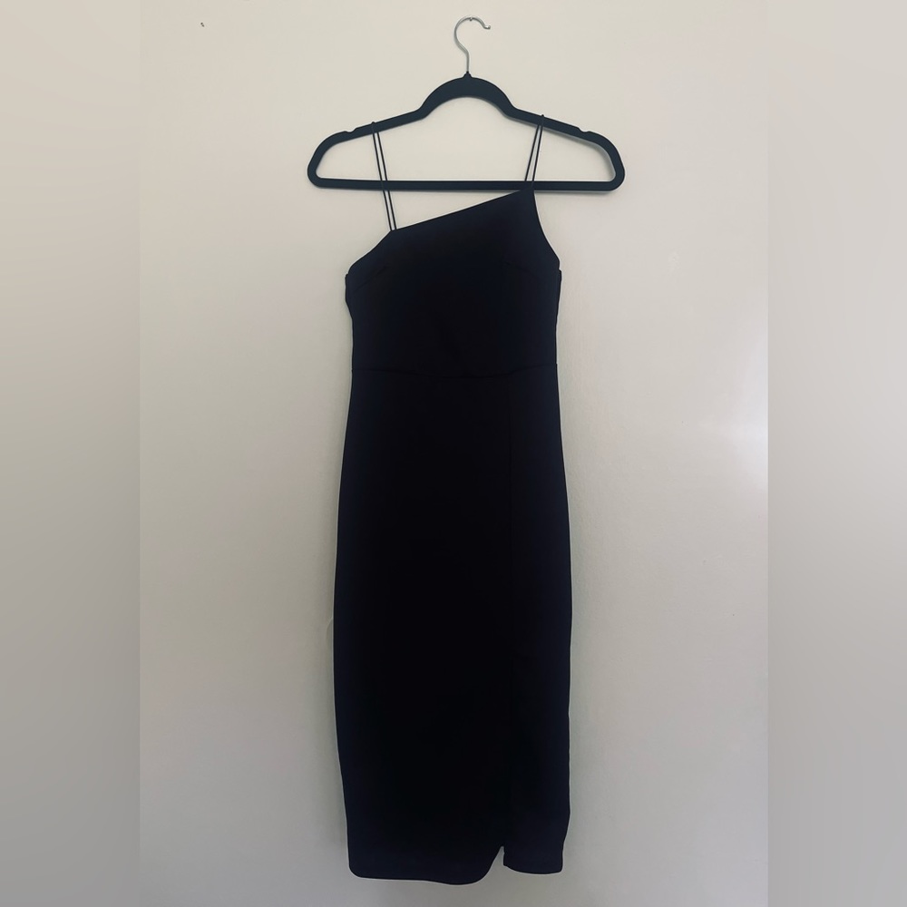Black Asymmetric Midi Dress with Slit